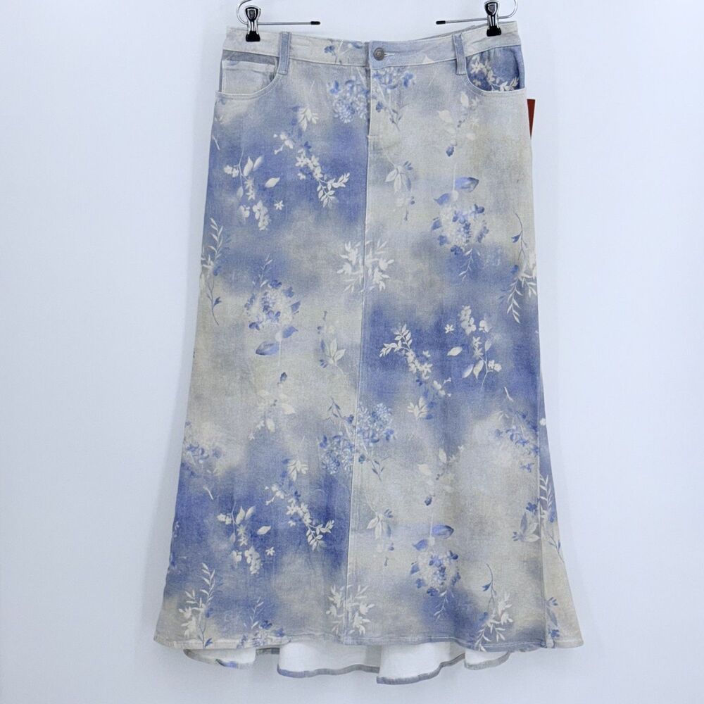 Reba Denim Jean Maxi Skirt Size 12 Western Vintage Country Prairie Florals Print